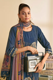 Navy Blue Pure Heavy Burberry Checks Digital Print With Embroidery Work Salwar Suit